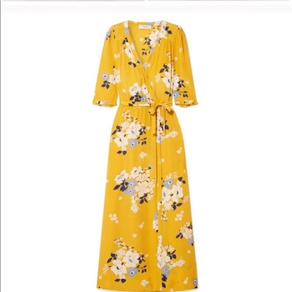 Sea New York Yellow Floral Wrap Midi Dress